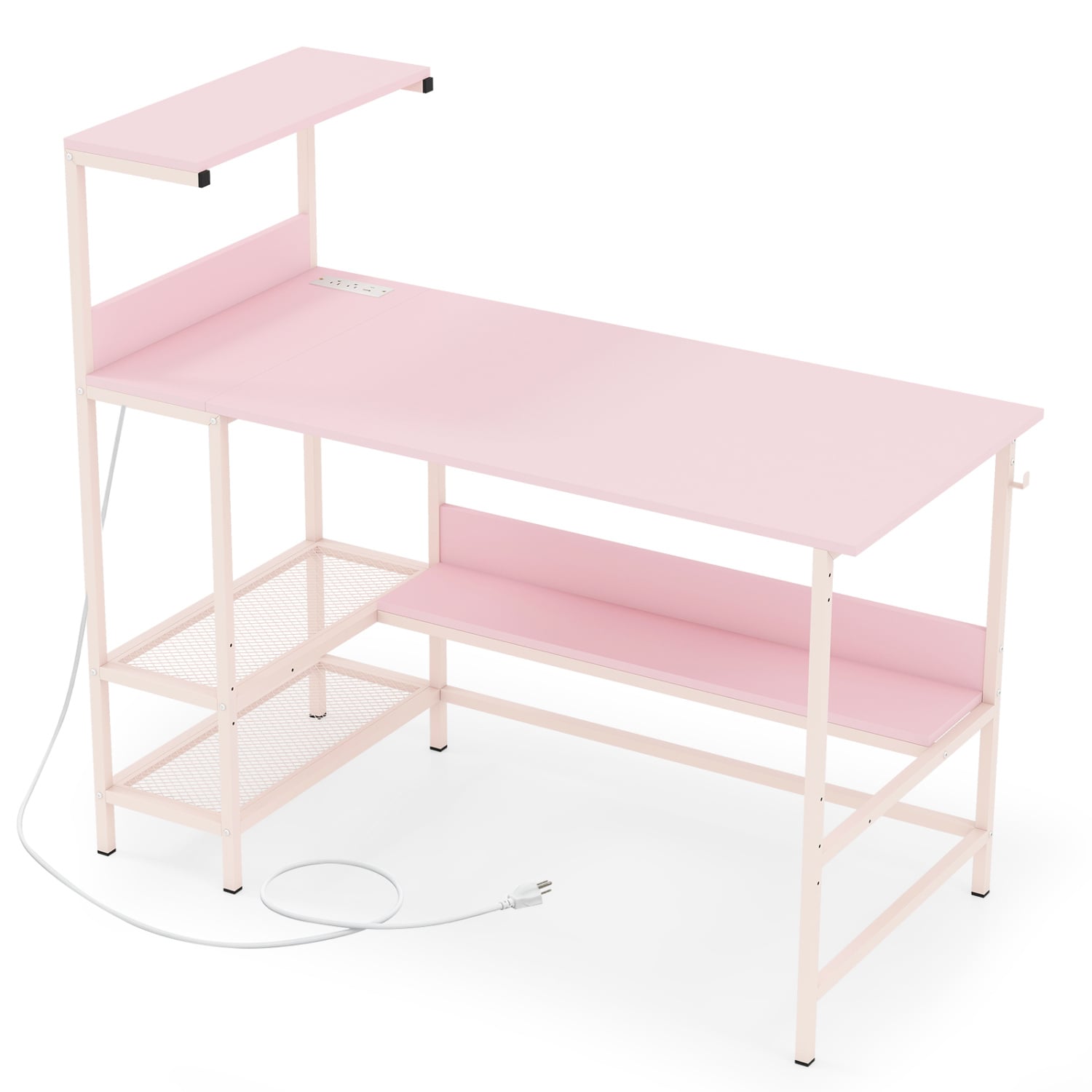 48 Inch Computer Desk With Power Outlets, Storage Shelves, Pink Computer Desks Pink at Gallery Canada