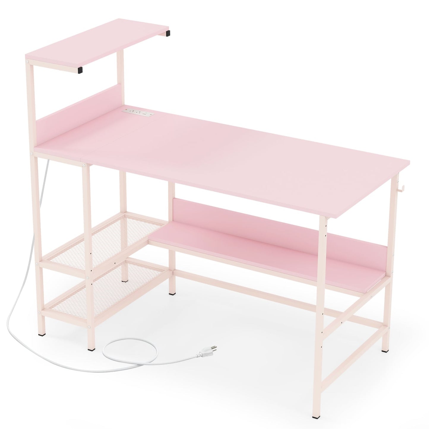 48 Inch Computer Desk With Power Outlets, Storage Shelves, Pink Computer Desks Pink at Gallery Canada