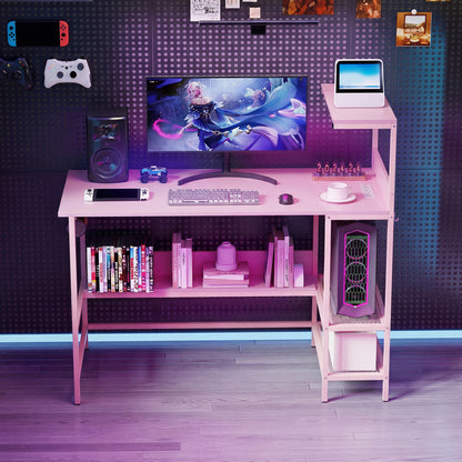 48 Inch Computer Desk With Power Outlets, Storage Shelves, Pink Computer Desks at Gallery Canada