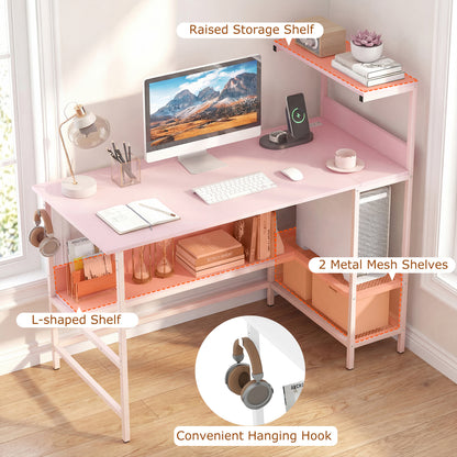 48 Inch Computer Desk With Power Outlets, Storage Shelves, Pink Computer Desks at Gallery Canada