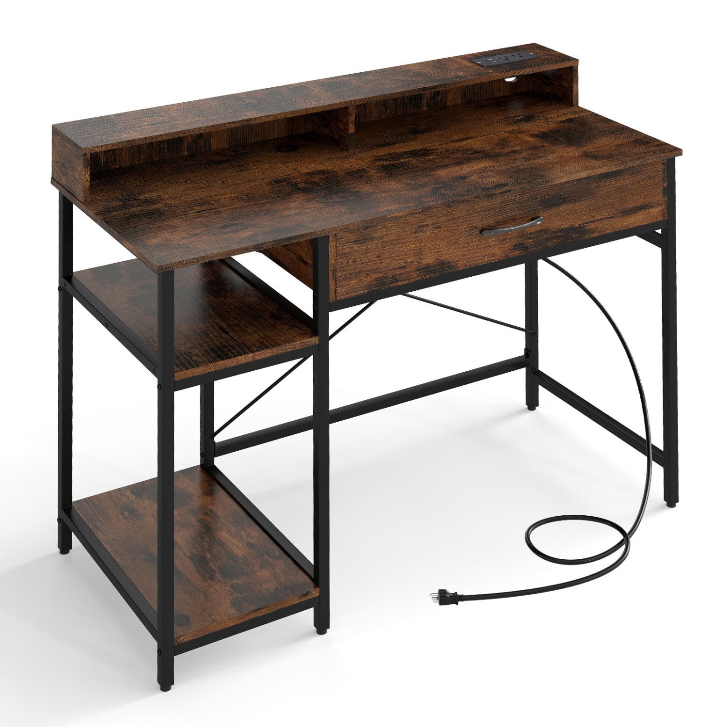 48 Inch Computer Desk With Monitor Stand, Drawer, Shelves, Rustic Brown Computer Desks at Gallery Canada