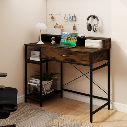 48 Inch Computer Desk With Monitor Stand, Drawer, Shelves, Rustic Brown Computer Desks at Gallery Canada