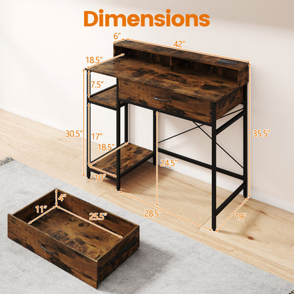48 Inch Computer Desk With Monitor Stand, Drawer, Shelves, Rustic Brown Computer Desks at Gallery Canada