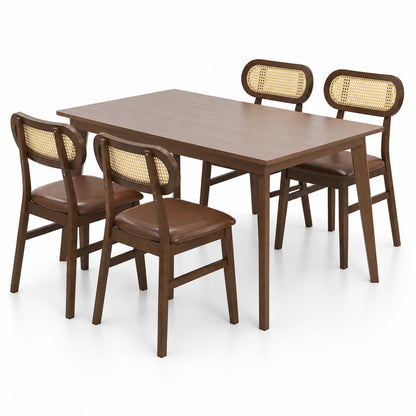 48 Inch Dining Table Set for 4 with Rattan Chairs Mid Century Kitchen Table and Chairs Set for Dining Room Kitchen & Dining Brown at Gallery Canada