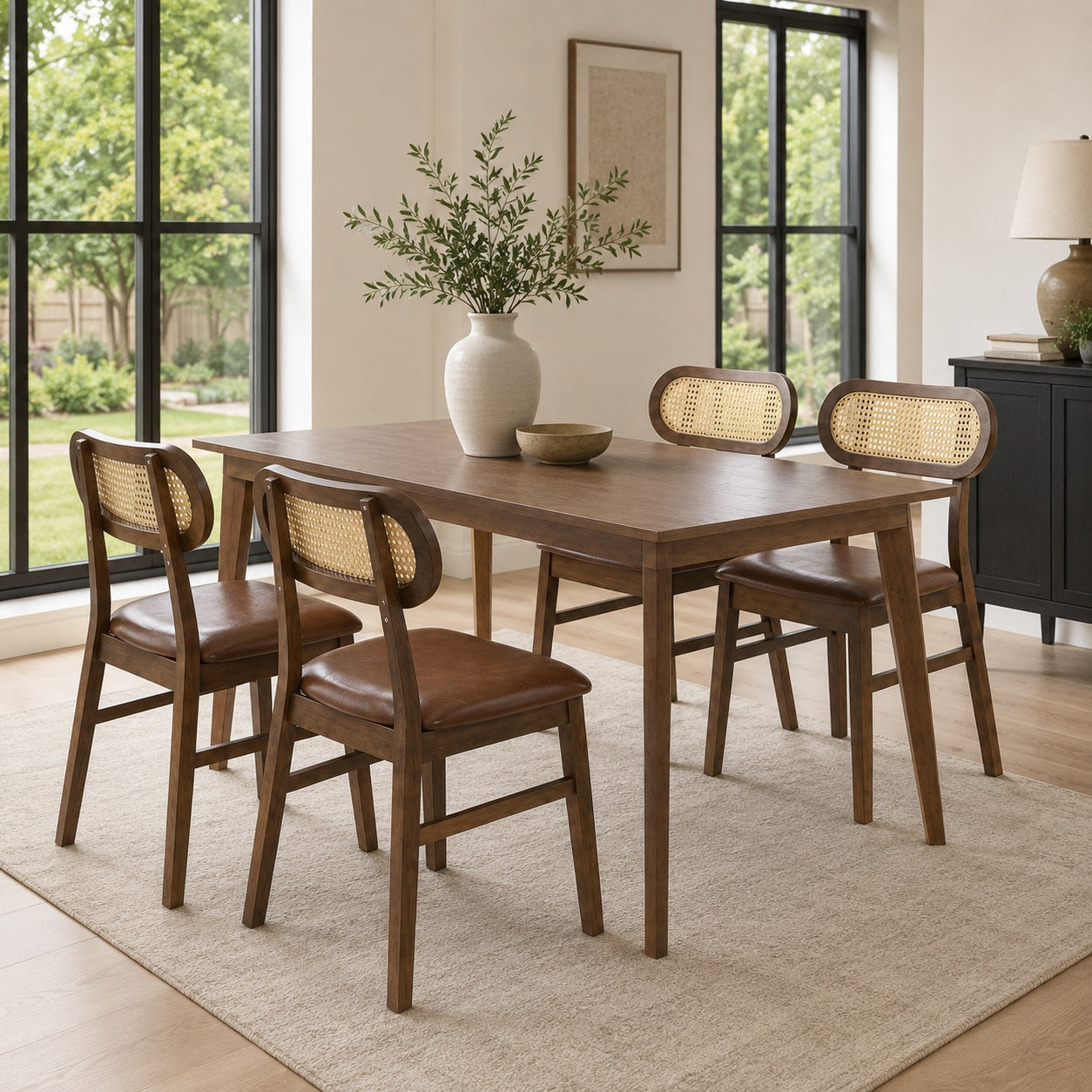 48 Inch Dining Table Set for 4 with Rattan Chairs Mid Century Kitchen Table and Chairs Set for Dining Room Kitchen & Dining at Gallery Canada