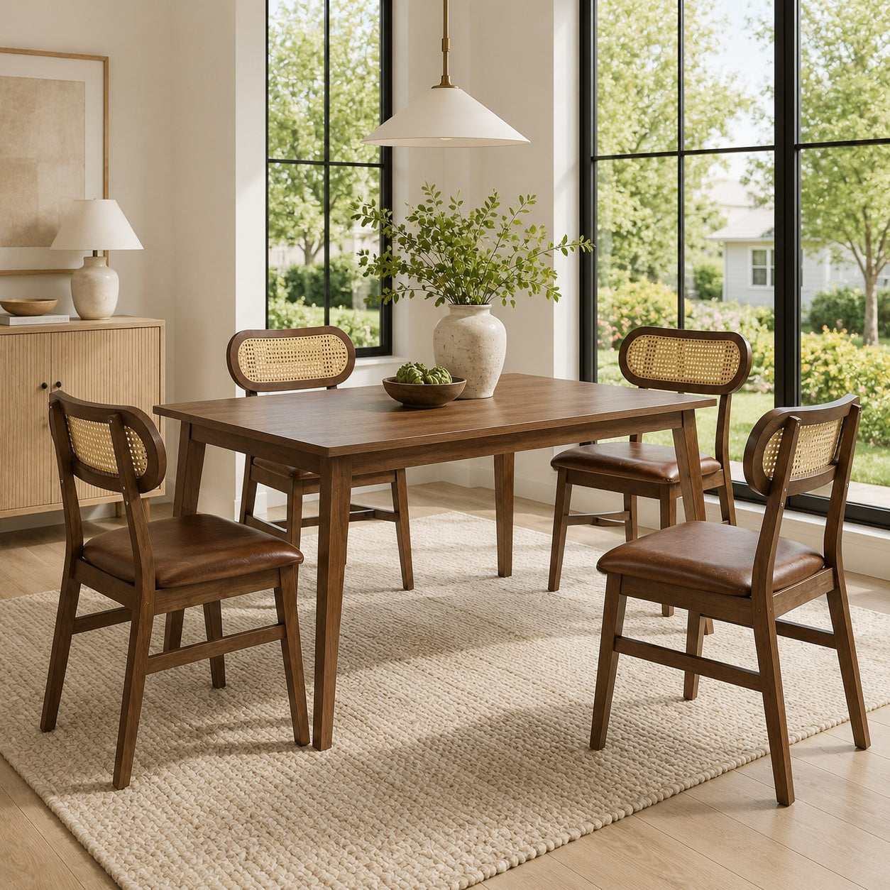 48 Inch Dining Table Set for 4 with Rattan Chairs Mid Century Kitchen Table and Chairs Set for Dining Room Kitchen & Dining at Gallery Canada