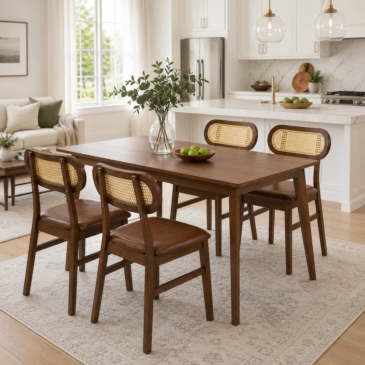 48 Inch Dining Table Set for 4 with Rattan Chairs Mid Century Kitchen Table and Chairs Set for Dining Room Kitchen & Dining at Gallery Canada
