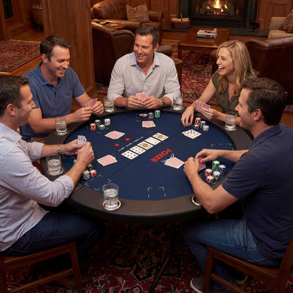 48 Inch Foldable Poker Table with 8 Cup Holders and Padded Edges, Blue