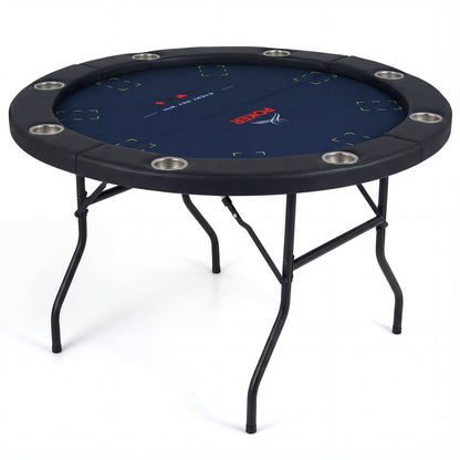 48 Inch Foldable Poker Table with 8 Cup Holders and Padded Edges, Blue