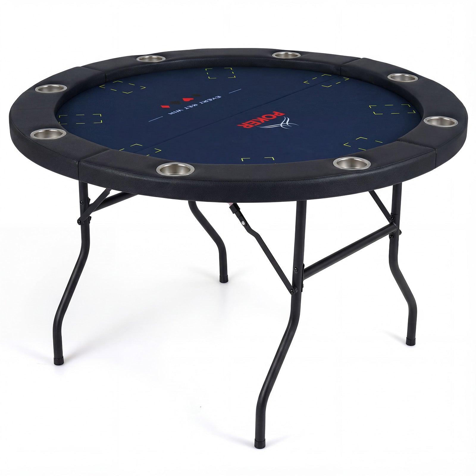 48 Inch Foldable Poker Table with 8 Cup Holders and Padded Edges, Blue Game Room Blue at Gallery Canada