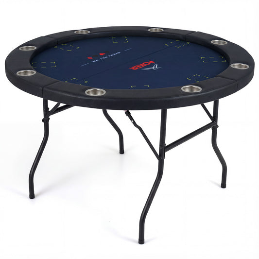48 Inch Foldable Poker Table with 8 Cup Holders and Padded Edges, Blue Game Room Blue at Gallery Canada