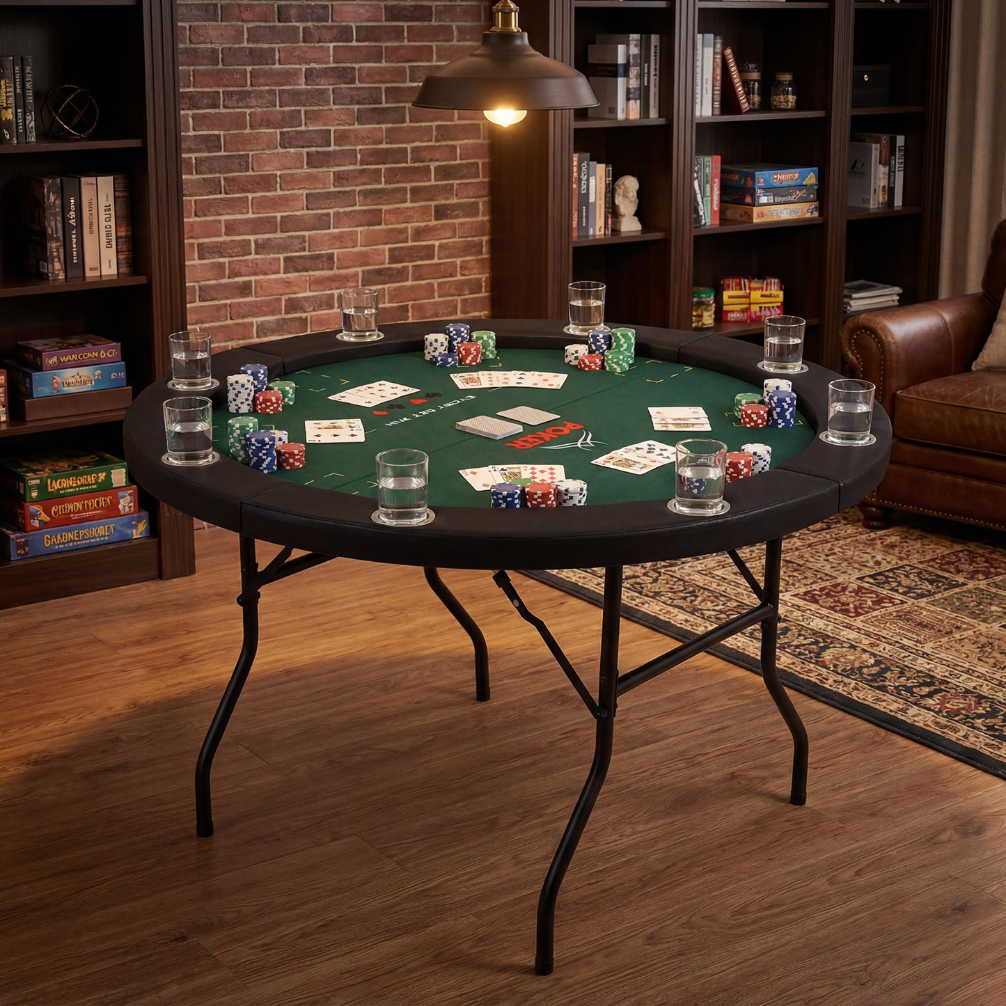 48 Inch Foldable Poker Table with 8 Cup Holders and Padded Edges, Green