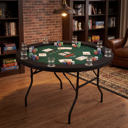 48 Inch Foldable Poker Table with 8 Cup Holders and Padded Edges, Green