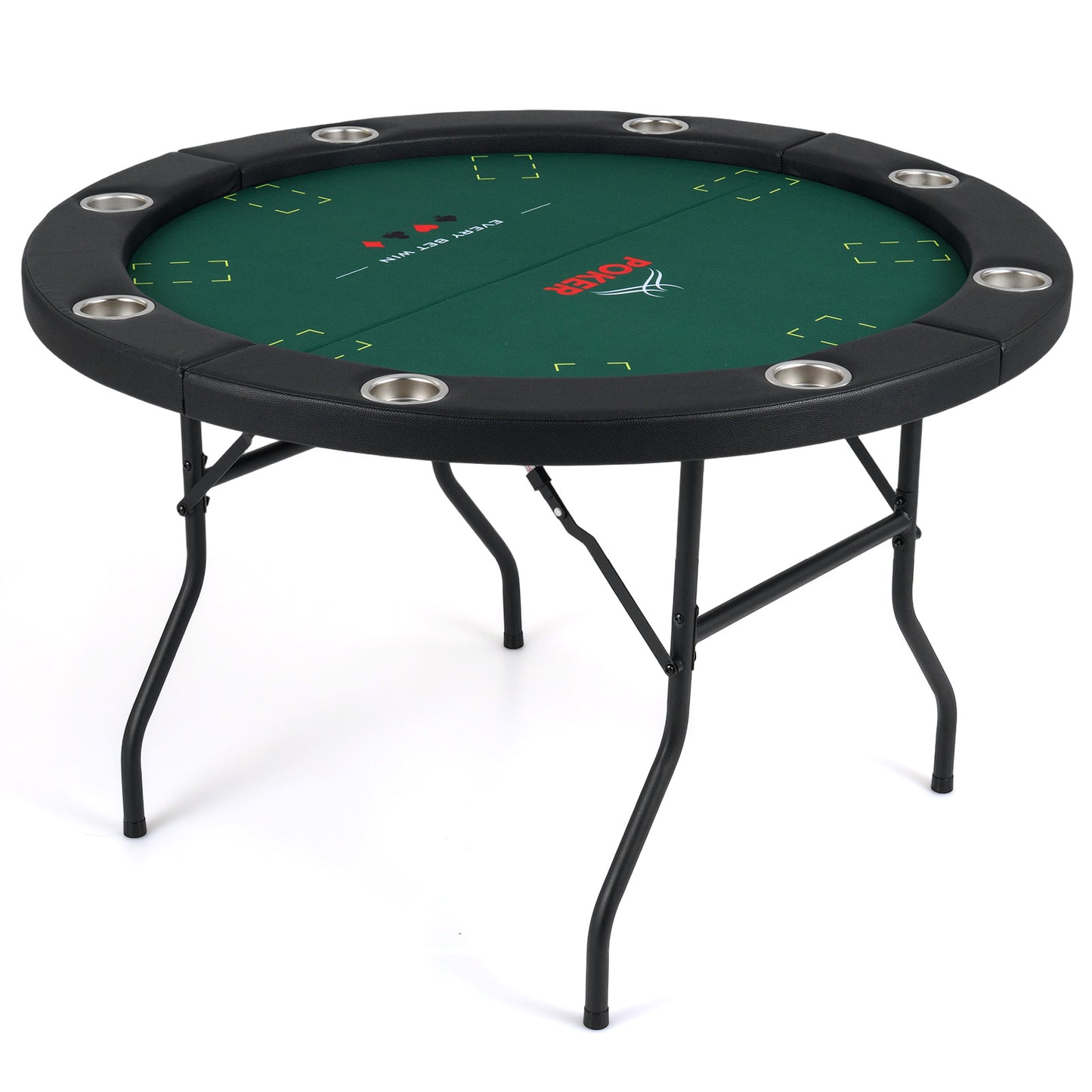 48 Inch Foldable Poker Table with 8 Cup Holders and Padded Edges, Green