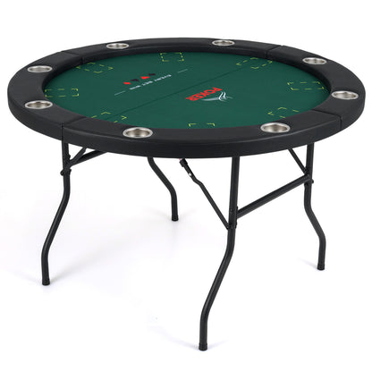 48 Inch Foldable Poker Table with 8 Cup Holders and Padded Edges, Green