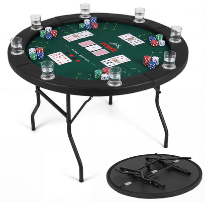 48 Inch Foldable Poker Table with 8 Cup Holders and Padded Edges, Green