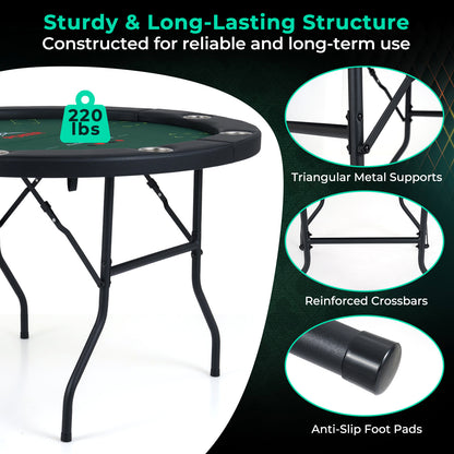 48 Inch Foldable Poker Table with 8 Cup Holders and Padded Edges, Green