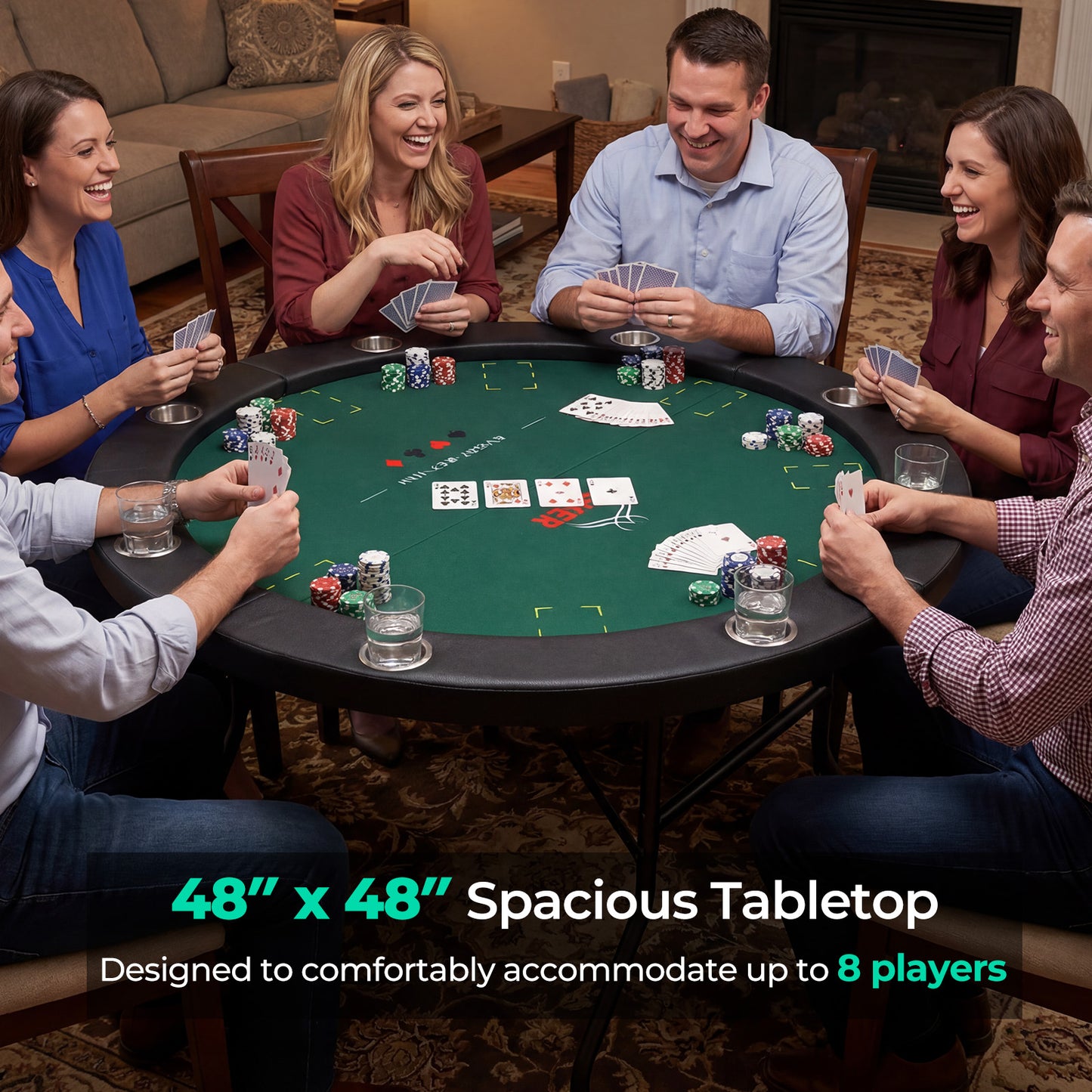 48 Inch Foldable Poker Table with 8 Cup Holders and Padded Edges, Green Game Room at Gallery Canada