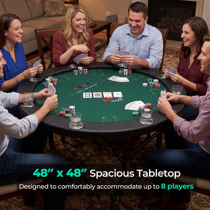 48 Inch Foldable Poker Table with 8 Cup Holders and Padded Edges, Green Game Room at Gallery Canada