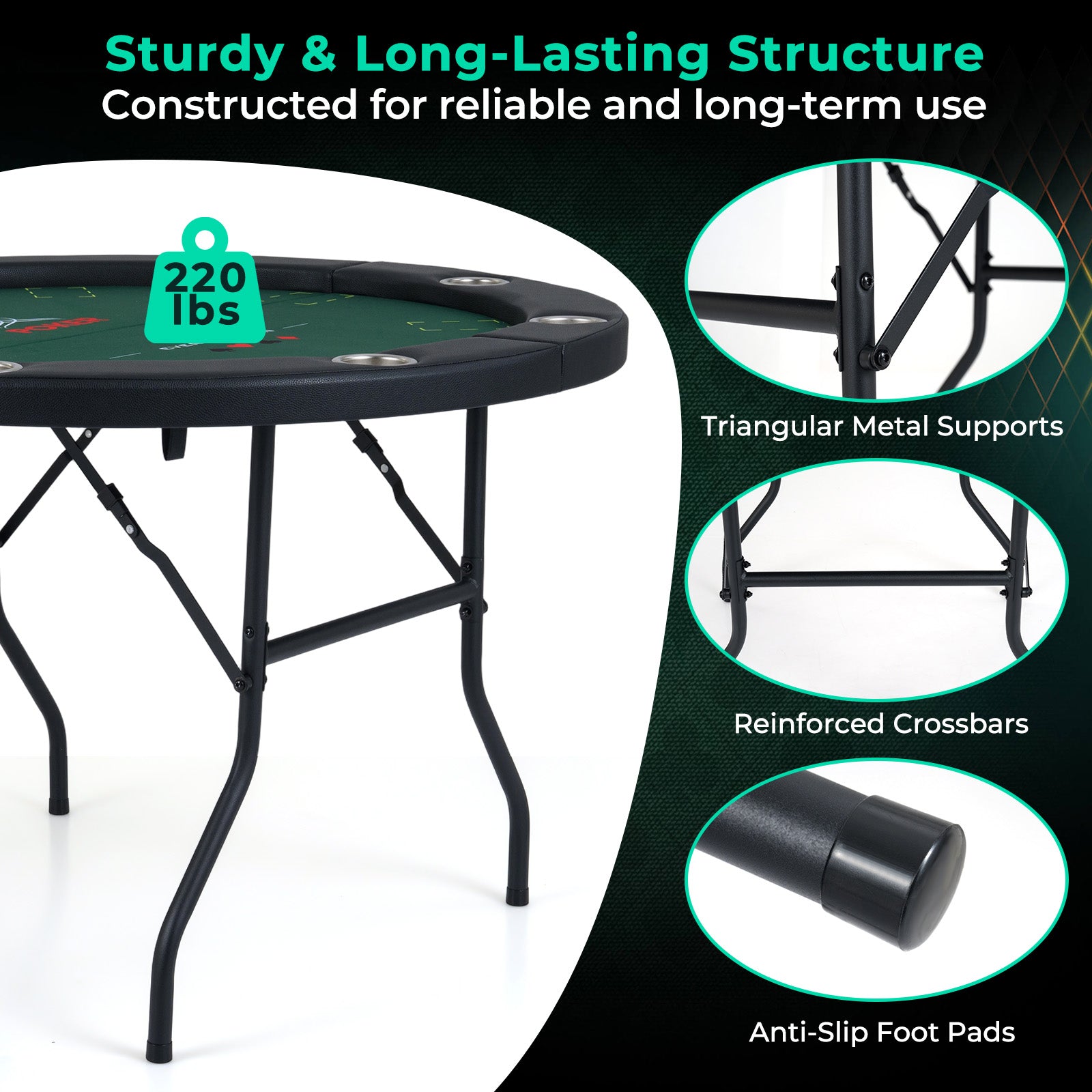 48 Inch Foldable Poker Table with 8 Cup Holders and Padded Edges, Green Game Room at Gallery Canada