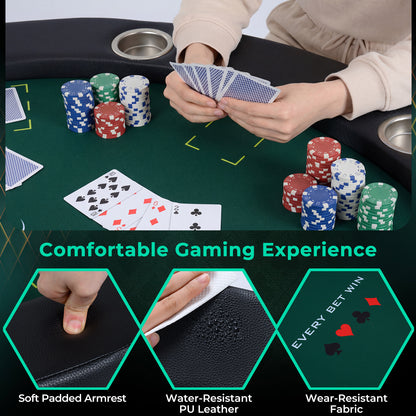 48 Inch Foldable Poker Table with 8 Cup Holders and Padded Edges, Green Game Room at Gallery Canada