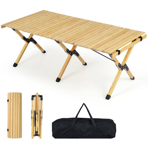 48 Inch Folding Camping Table With Carry Bag, Natural
