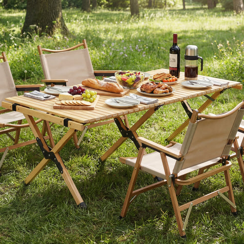 48 Inch Folding Camping Table With Carry Bag, Natural