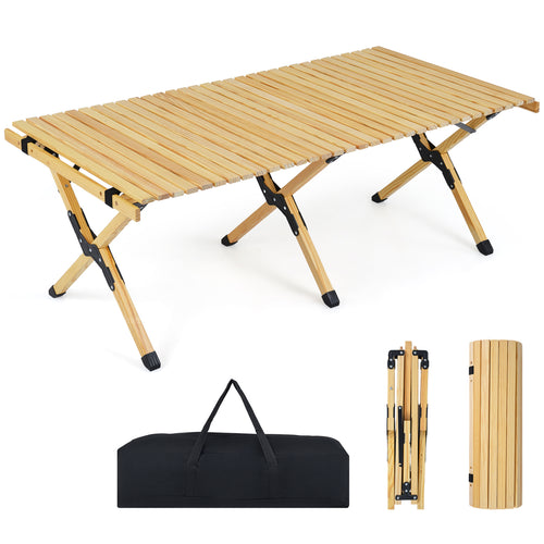 48 Inch Folding Camping Table With Carry Bag, Natural