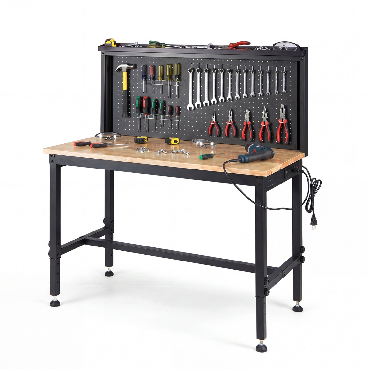 48 Inch Heavy Duty Workbench With AC USB Outlets, Pegboard, Natural Garages at Gallery Canada
