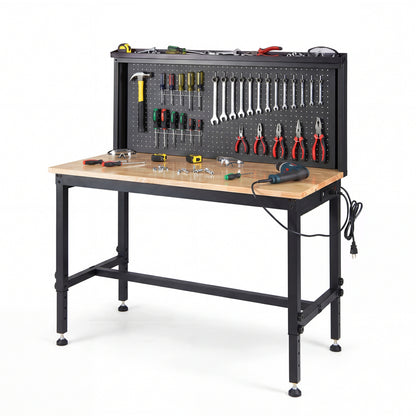 48 Inch Heavy Duty Workbench With AC USB Outlets, Pegboard, Natural Garages at Gallery Canada