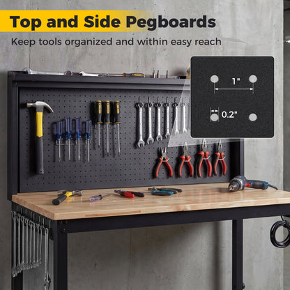48 Inch Heavy Duty Workbench With AC USB Outlets, Pegboard, Natural Garages at Gallery Canada
