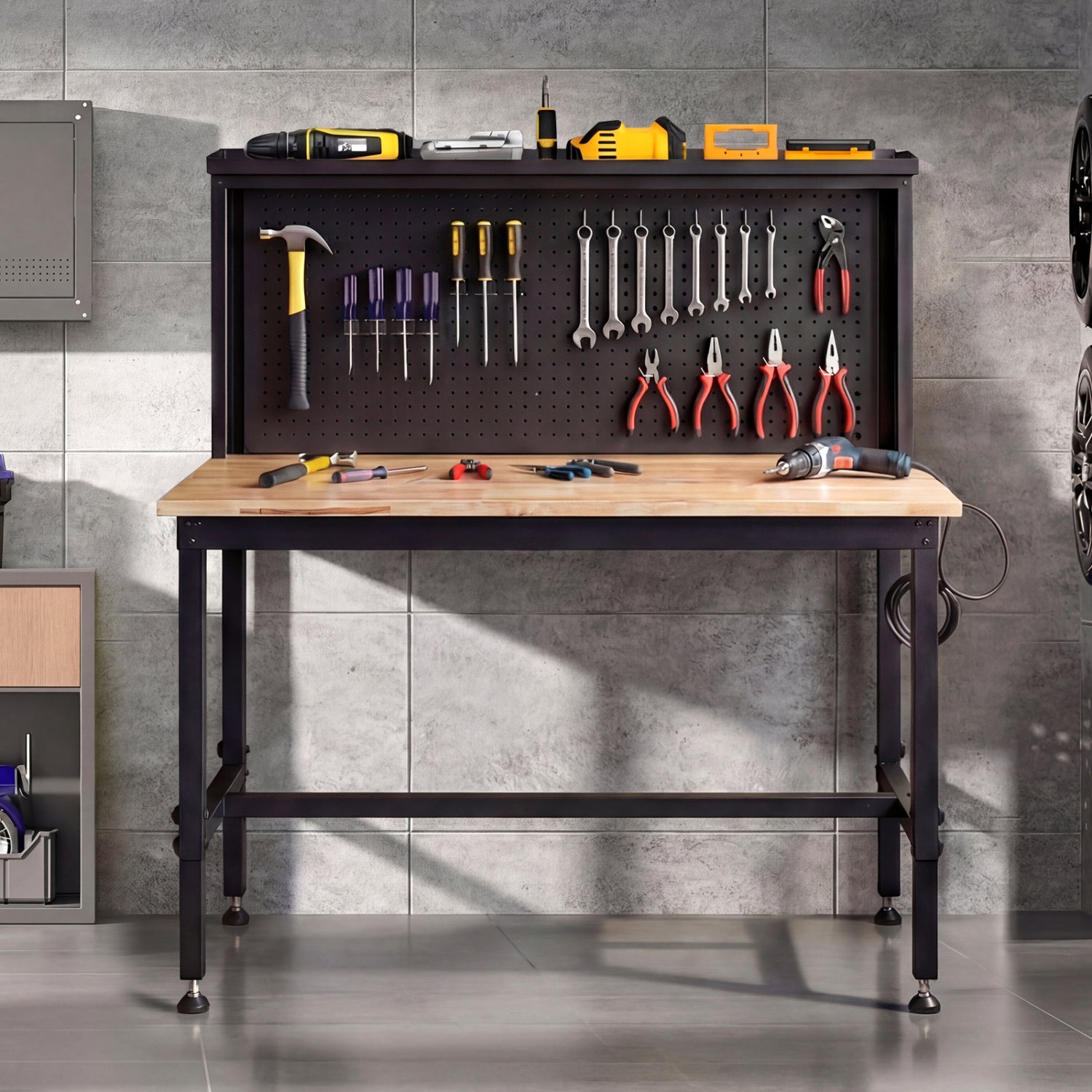 48 Inch Heavy Duty Workbench With AC USB Outlets, Pegboard, Natural Garages at Gallery Canada