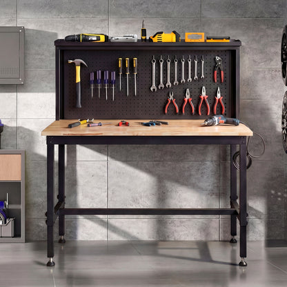 48 Inch Heavy Duty Workbench With AC USB Outlets, Pegboard, Natural Garages at Gallery Canada