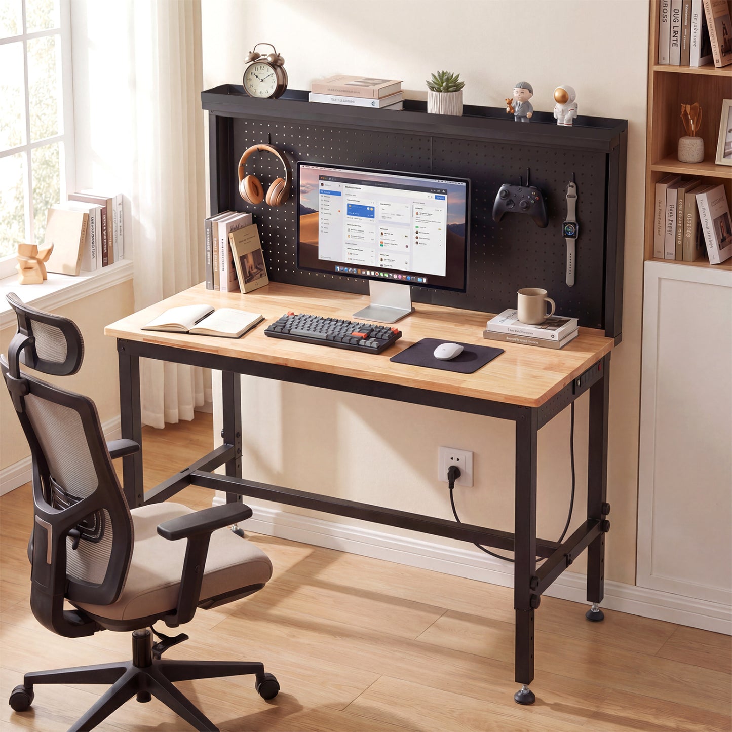 48 Inch Heavy Duty Workbench With AC USB Outlets, Pegboard, Natural Garages at Gallery Canada