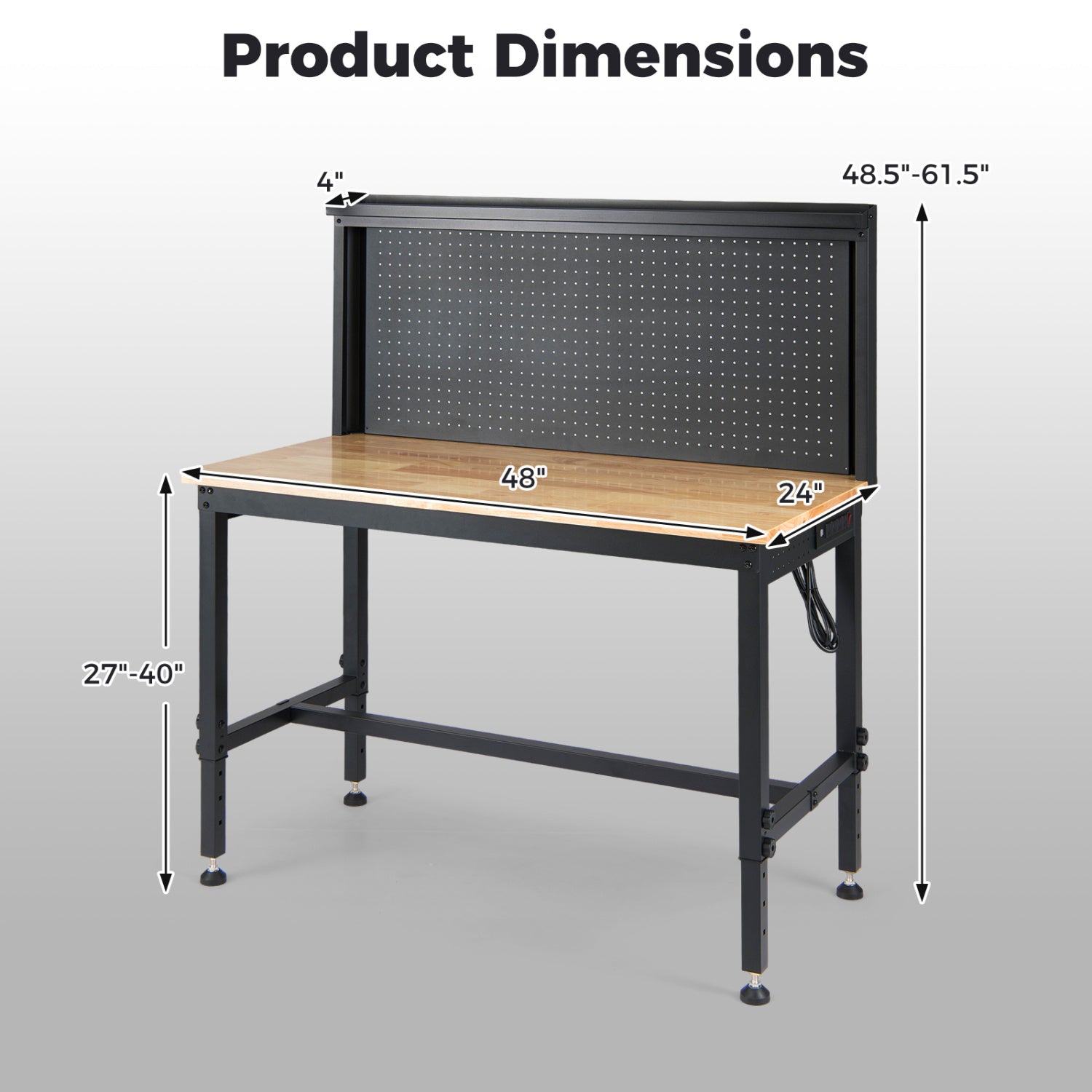 48 Inch Heavy Duty Workbench With AC USB Outlets, Pegboard, Natural Garages at Gallery Canada