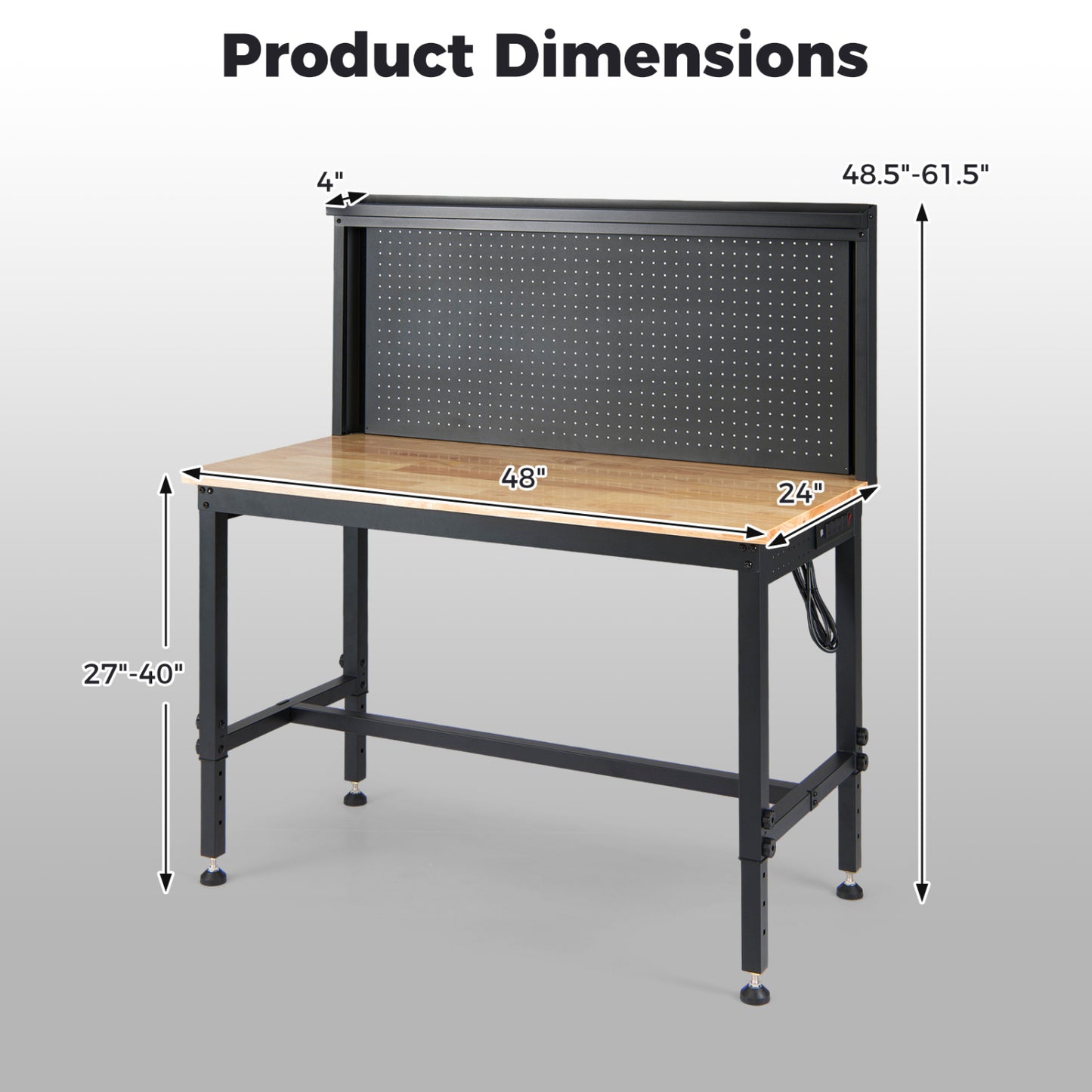 48 Inch Heavy Duty Workbench With AC USB Outlets, Pegboard, Natural Garages at Gallery Canada