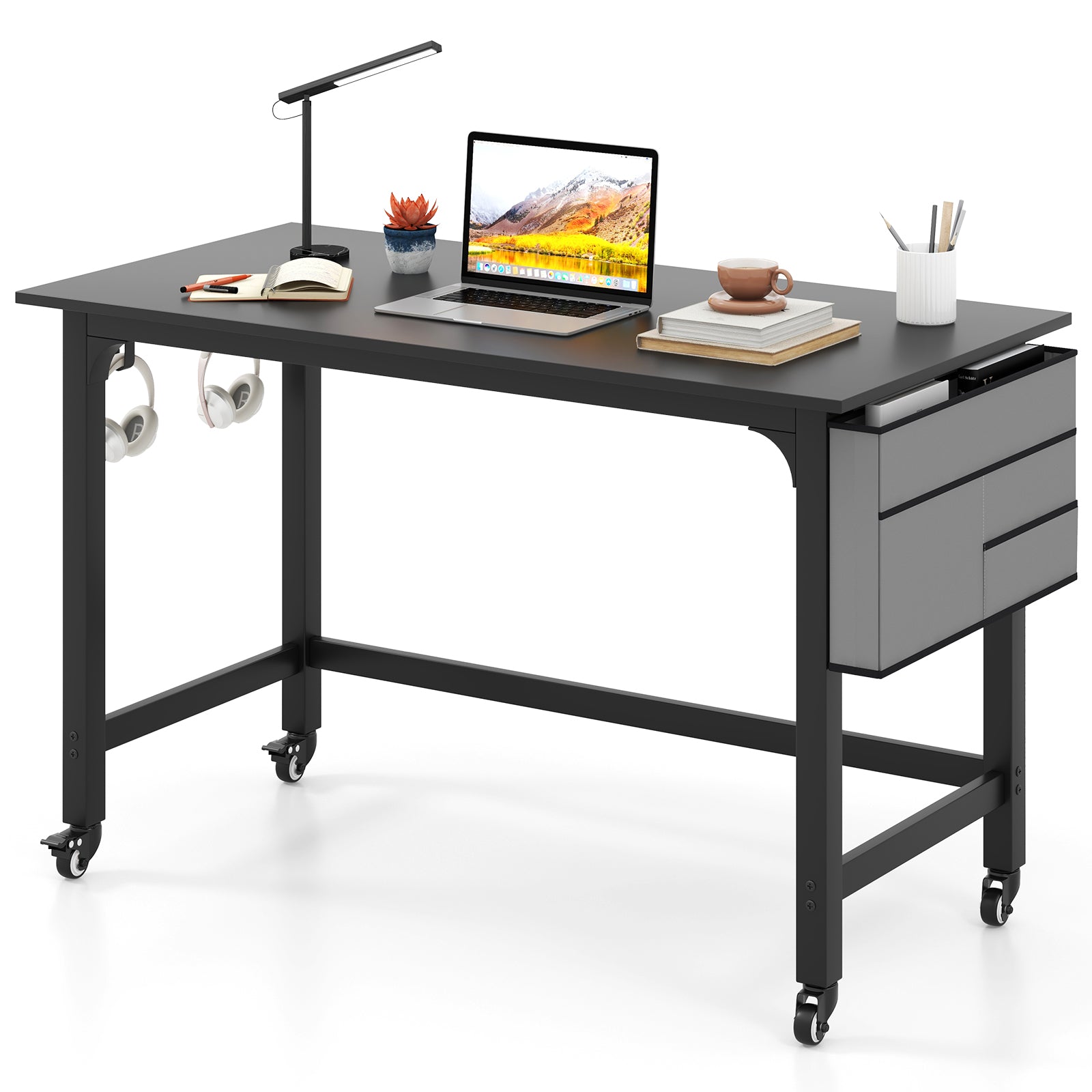48 Inch Mobile Computer Workstation with 4 Smooth Casters, Black Writing Desks at Gallery Canada