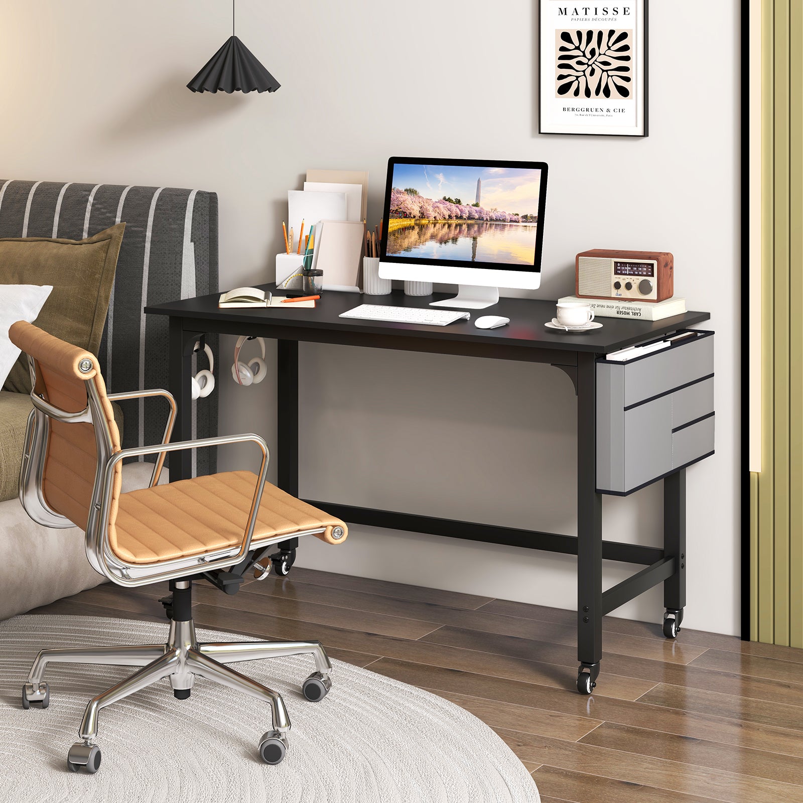 48 Inch Mobile Computer Workstation with 4 Smooth Casters, Black Writing Desks at Gallery Canada