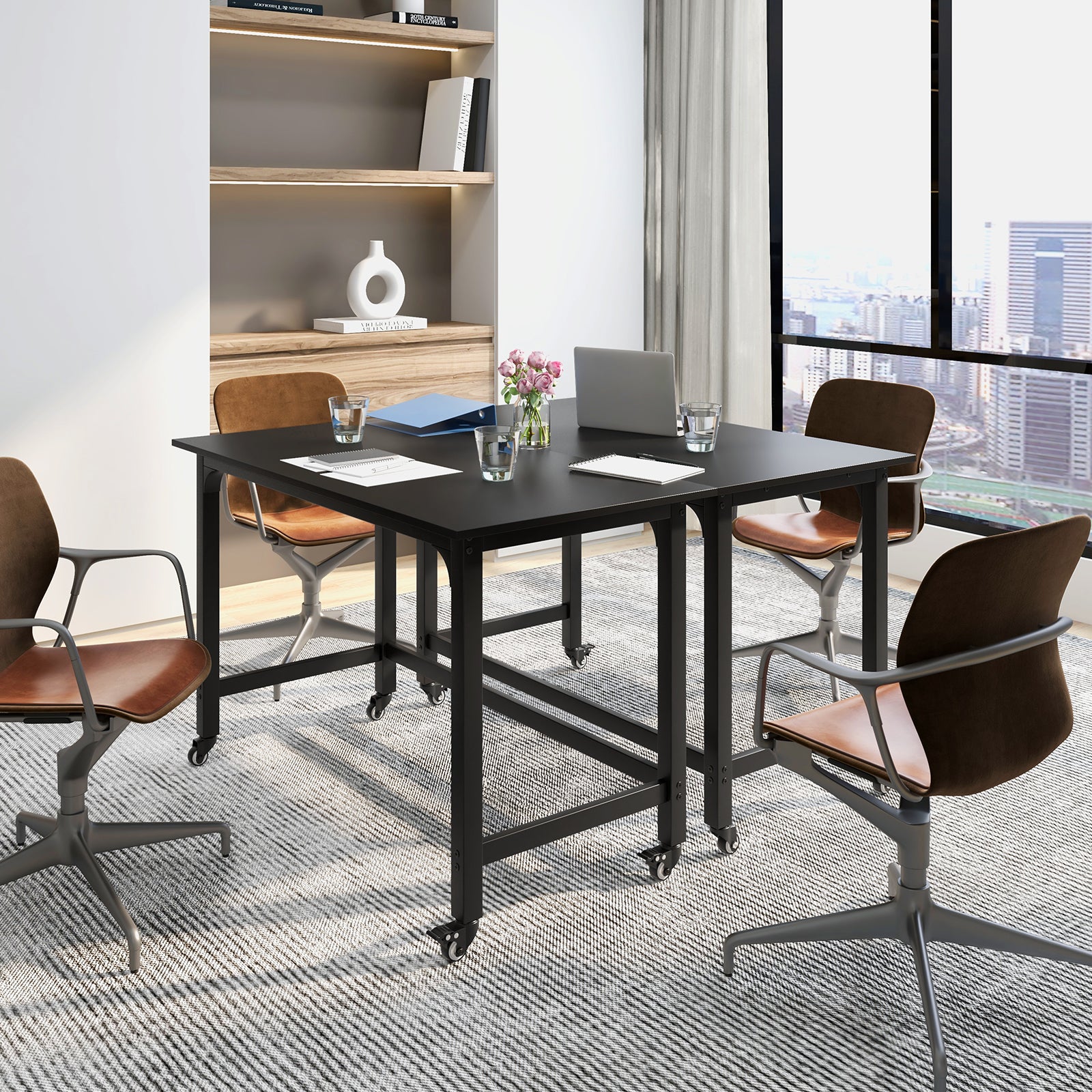 48 Inch Mobile Computer Workstation with 4 Smooth Casters, Black Writing Desks at Gallery Canada