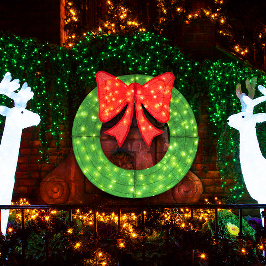 48 Inch Pre-Lit Christmas Mesh Wreath, 200 LED Bulbs, Green Christmas Decor & Accessories Green at Gallery Canada