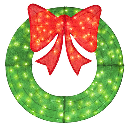 48 Inch Pre-Lit Christmas Mesh Wreath, 200 LED Bulbs, Green Christmas Decor & Accessories at Gallery Canada