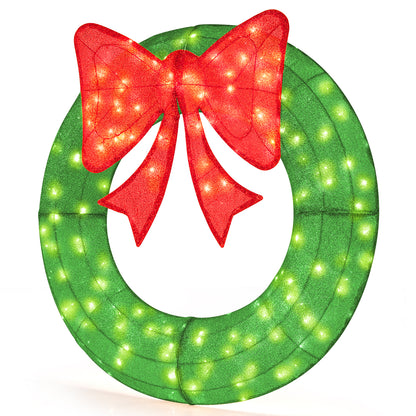 48 Inch Pre-Lit Christmas Mesh Wreath, 200 LED Bulbs, Green Christmas Decor & Accessories at Gallery Canada