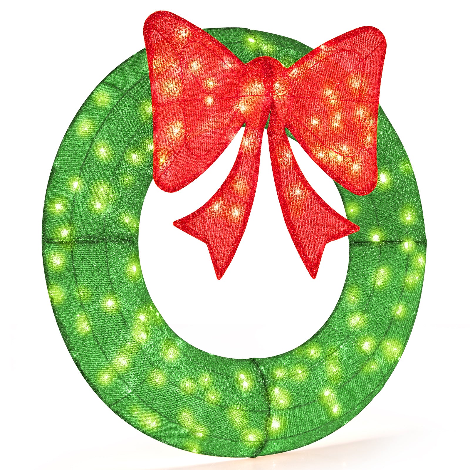48 Inch Pre-Lit Christmas Mesh Wreath, 200 LED Bulbs, Green Christmas Decor & Accessories at Gallery Canada