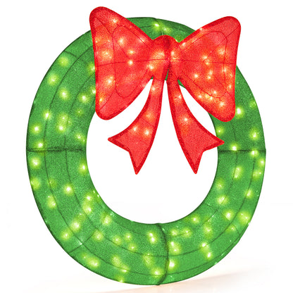 48 Inch Pre-Lit Christmas Mesh Wreath, 200 LED Bulbs, Green Christmas Decor & Accessories at Gallery Canada