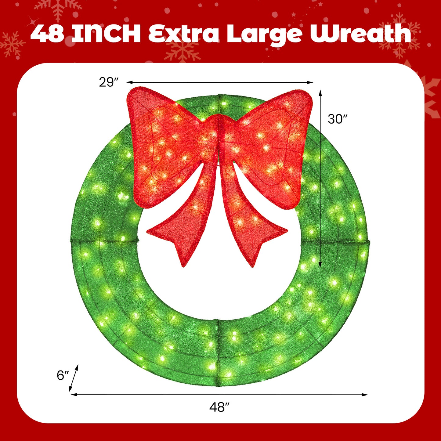 48 Inch Pre-Lit Christmas Mesh Wreath, 200 LED Bulbs, Green Christmas Decor & Accessories at Gallery Canada