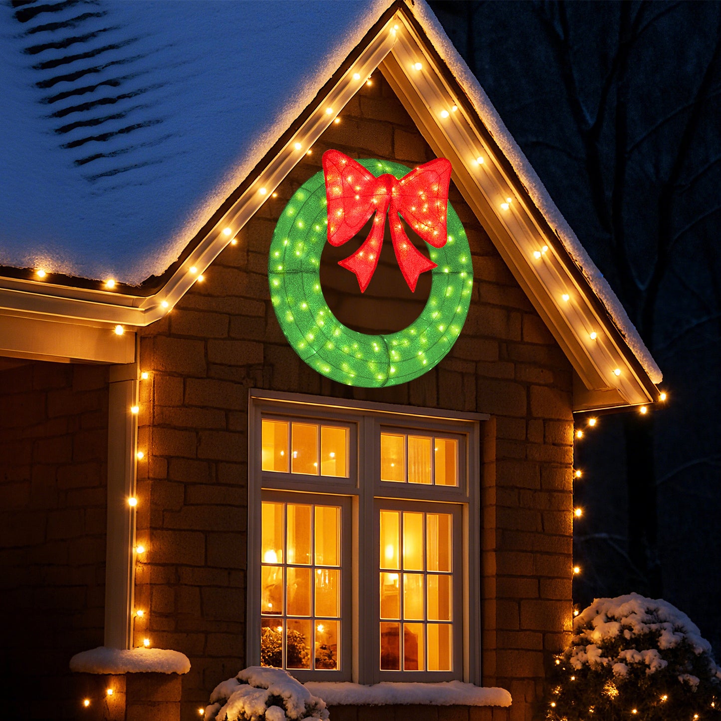 48 Inch Pre-Lit Christmas Mesh Wreath, 200 LED Bulbs, Green Christmas Decor & Accessories at Gallery Canada
