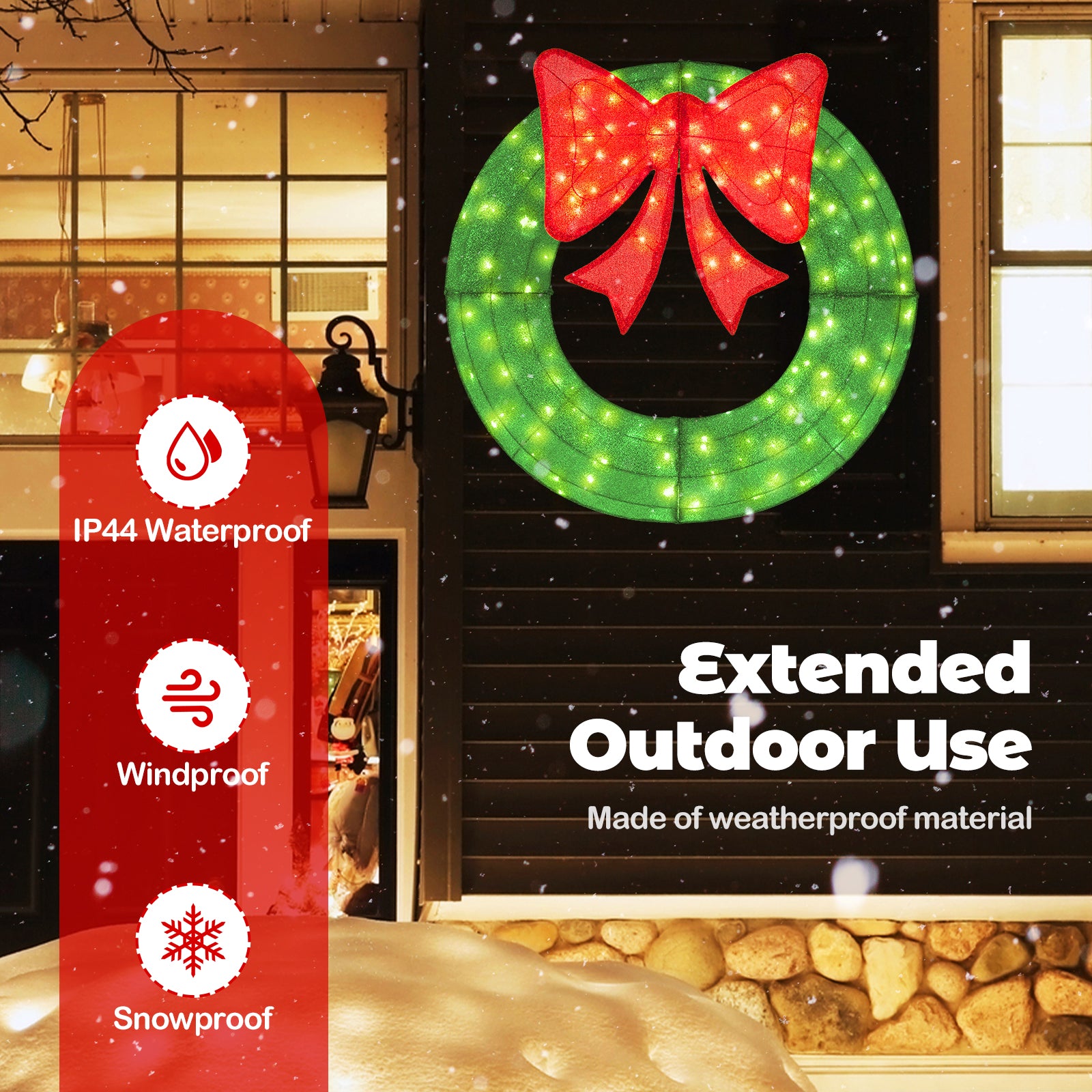 48 Inch Pre-Lit Christmas Mesh Wreath, 200 LED Bulbs, Green Christmas Decor & Accessories at Gallery Canada