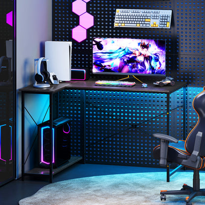 48 Inch Reversible L Shaped Computer Desk with Adjustable Shelf, Gray L-Shaped Desks at Gallery Canada