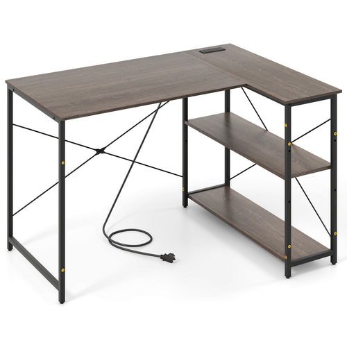 48 Inch Reversible L Shaped Computer Desk with Adjustable Shelf, Gray
