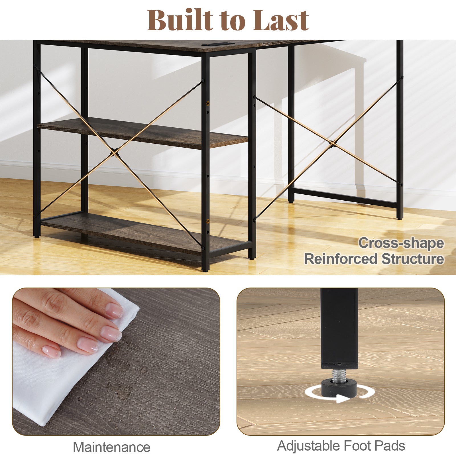 48 Inch Reversible L Shaped Computer Desk with Adjustable Shelf, Gray L-Shaped Desks at Gallery Canada